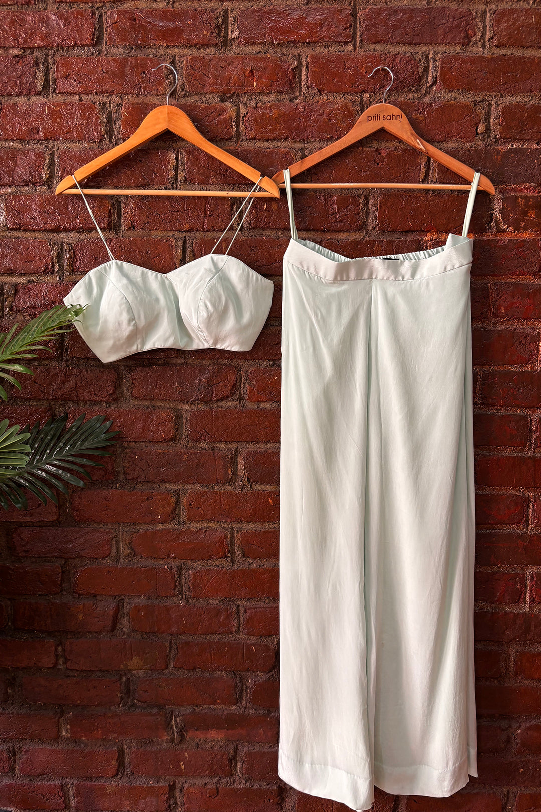 Mint Sequin Work Jacket And Pant Set