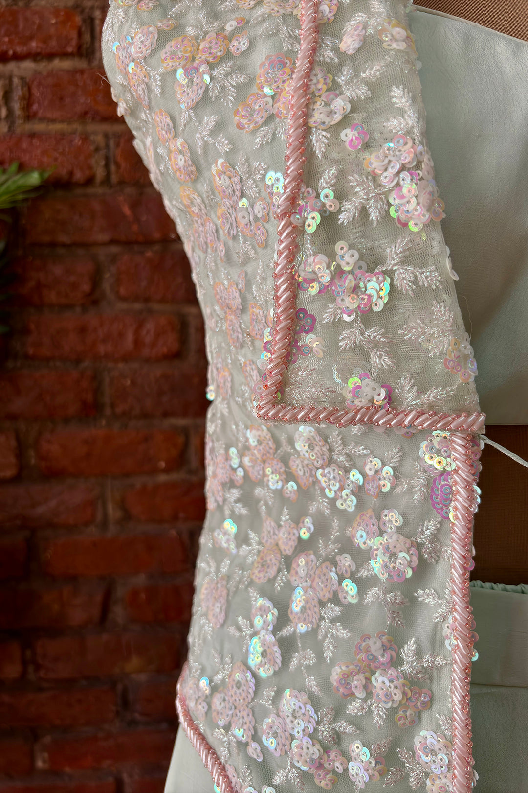 Mint Sequin Work Jacket And Pant Set