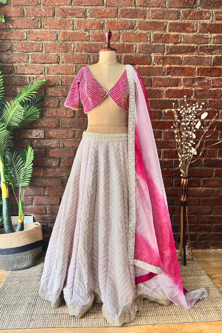Mauve And Hot Pink Gota Work Lehenga
