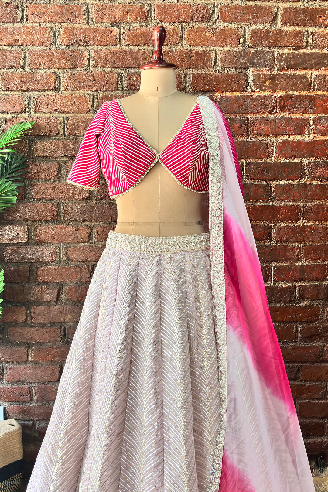 Mauve And Hot Pink Gota Work Lehenga