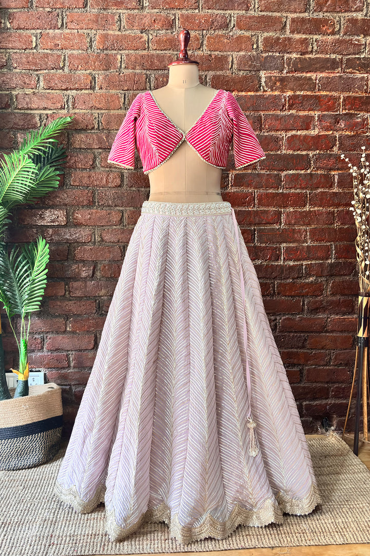 Mauve And Hot Pink Gota Work Lehenga
