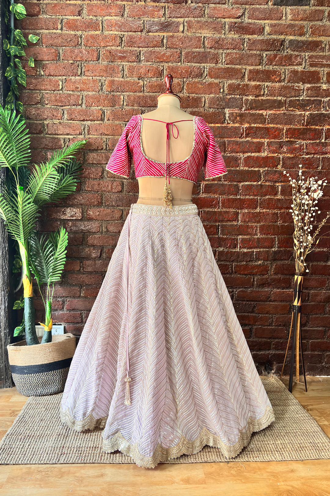Mauve And Hot Pink Gota Work Lehenga