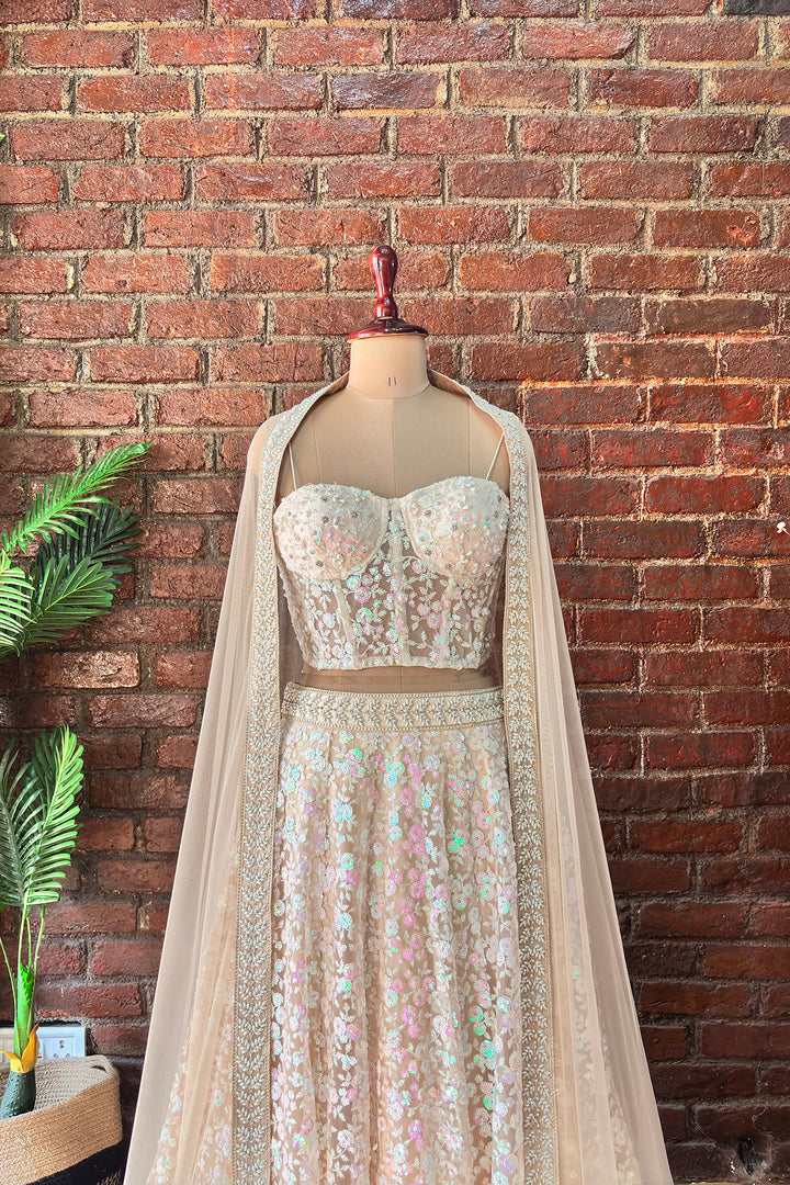 Beige Sequin Work Corset And Lehenga Set