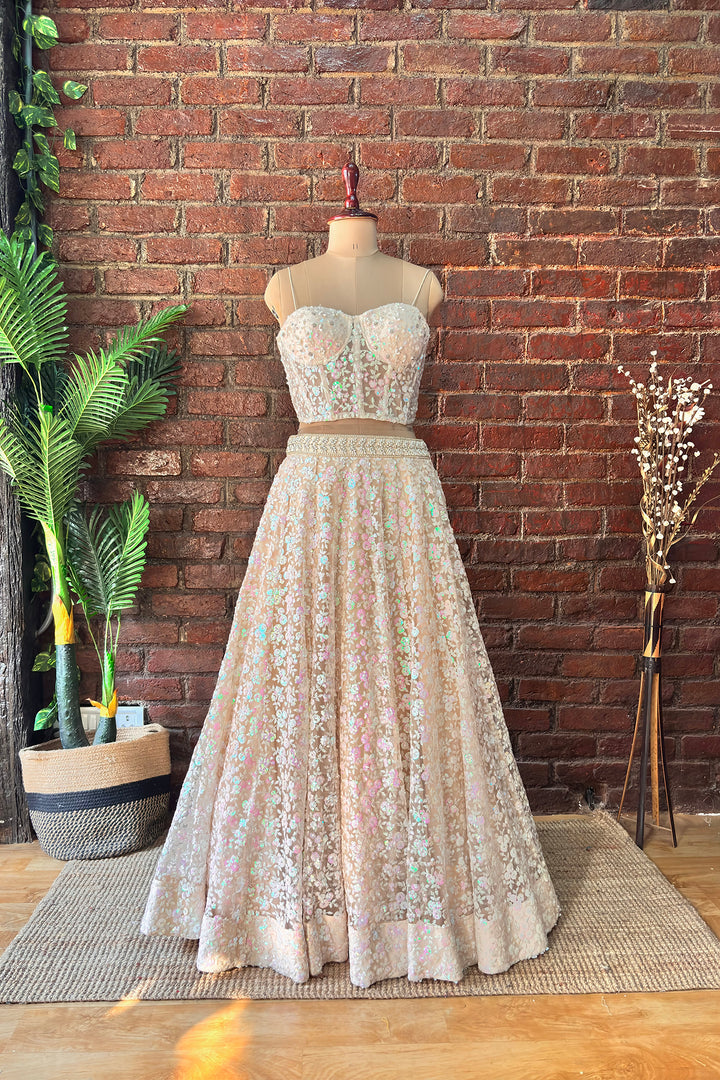 Beige Sequin Work Corset And Lehenga Set
