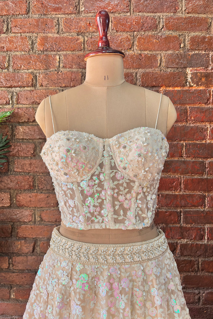 Beige Sequin Work Corset And Lehenga Set
