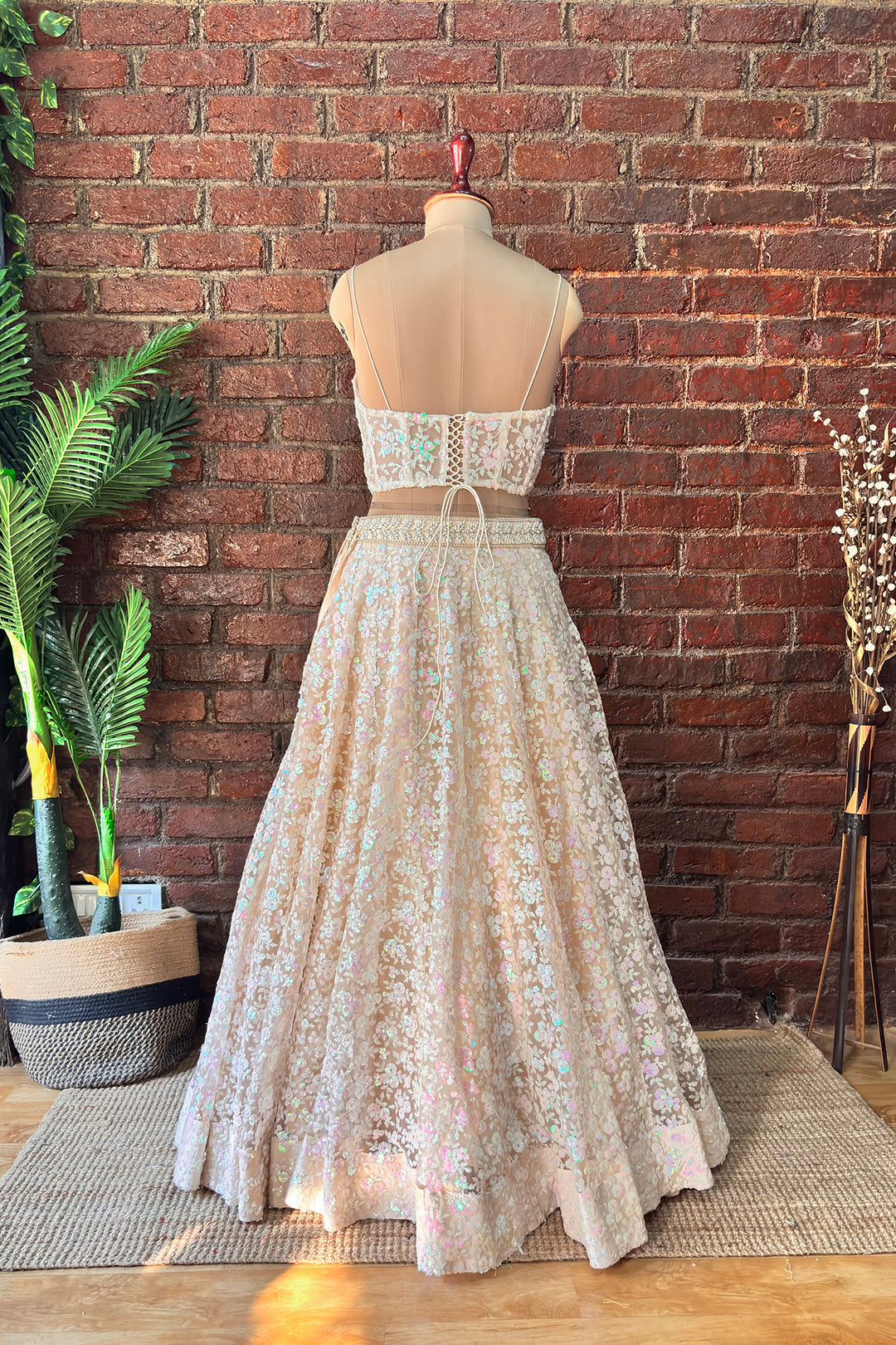 Beige Sequin Work Corset And Lehenga Set
