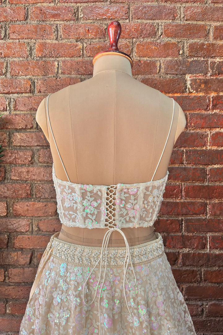 Beige Sequin Work Corset And Lehenga Set