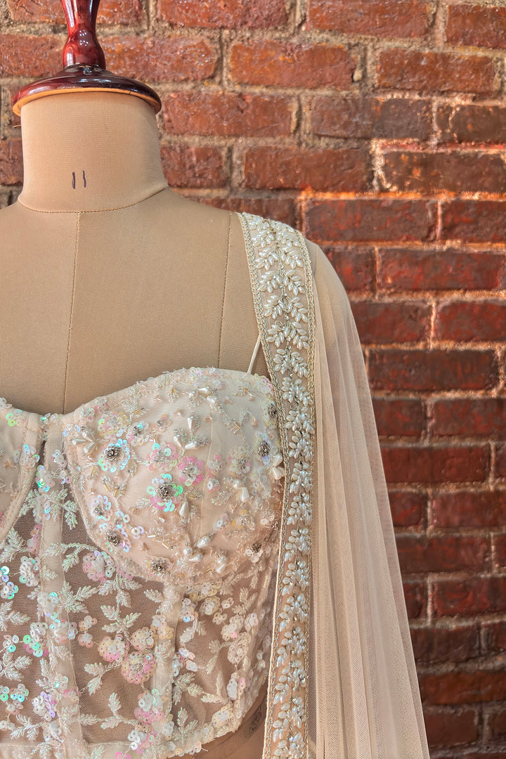 Beige Sequin Work Corset And Lehenga Set
