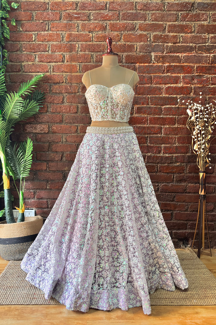 Ivory Corset And Lavender Sequin Work Lehenga Set