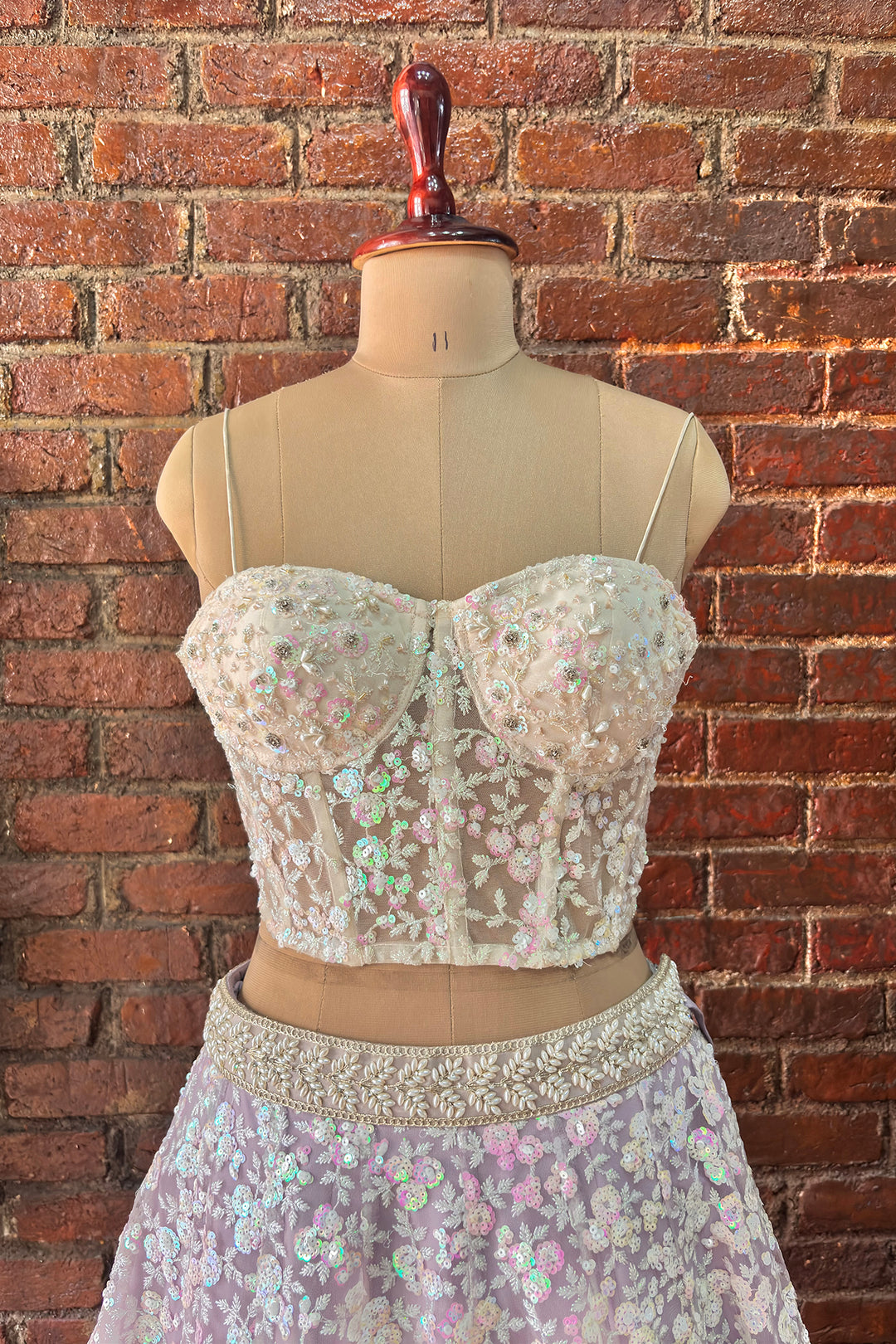 Ivory Corset And Lavender Sequin Work Lehenga Set