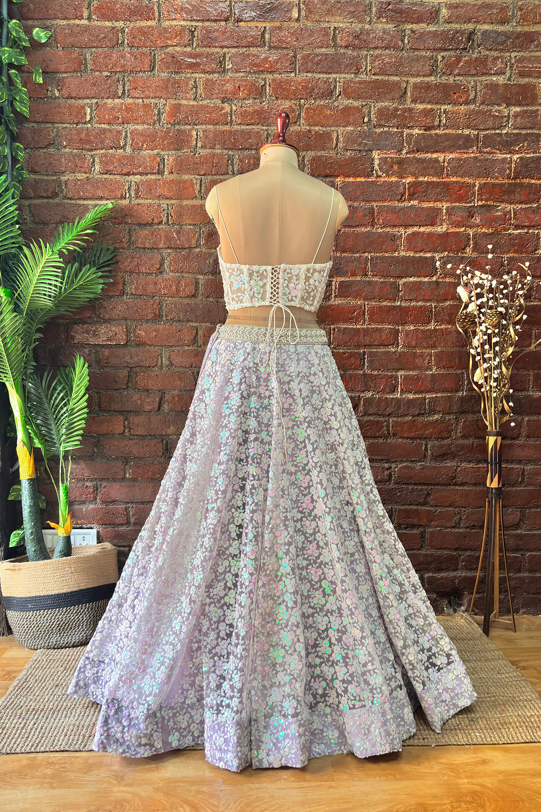 Ivory Corset And Lavender Sequin Work Lehenga Set
