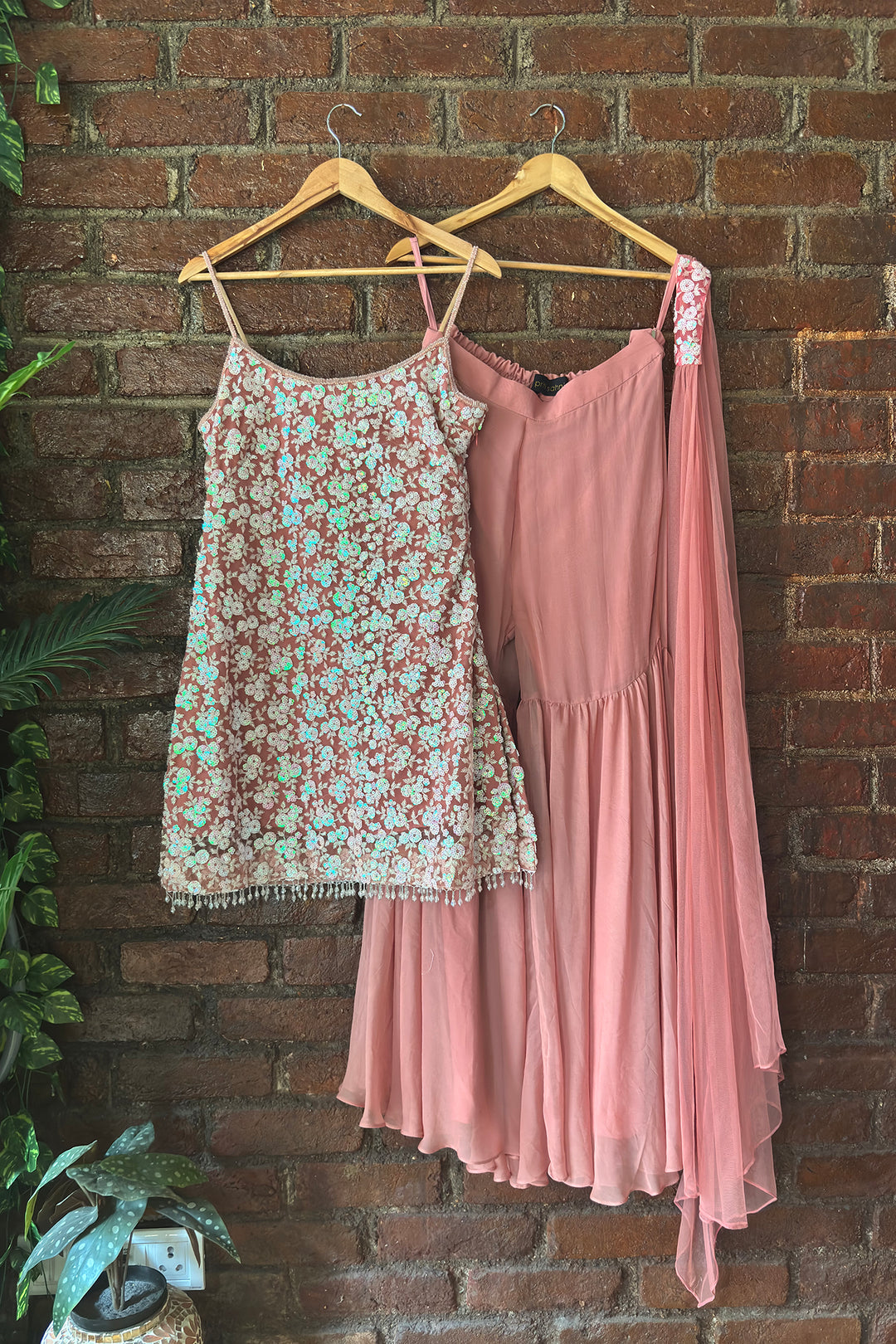Rose Dust Sequin Work Kurta And Sharara Set