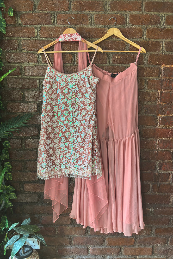 Rose Dust Sequin Work Kurta And Sharara Set