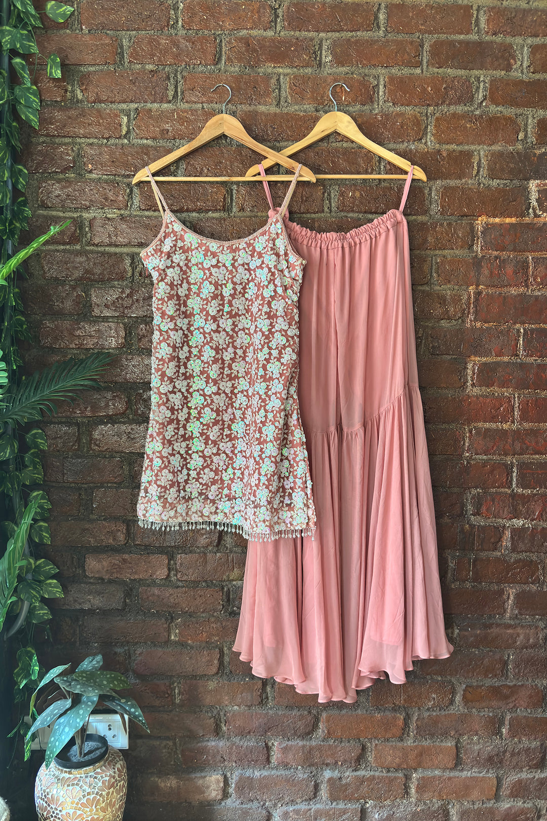 Rose Dust Sequin Work Kurta And Sharara Set