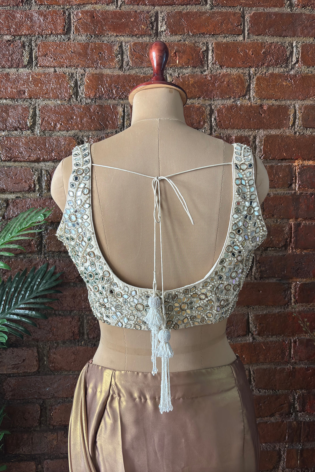 Bronze Shimmer Pre-Stitched Saree With Mirror Blouse