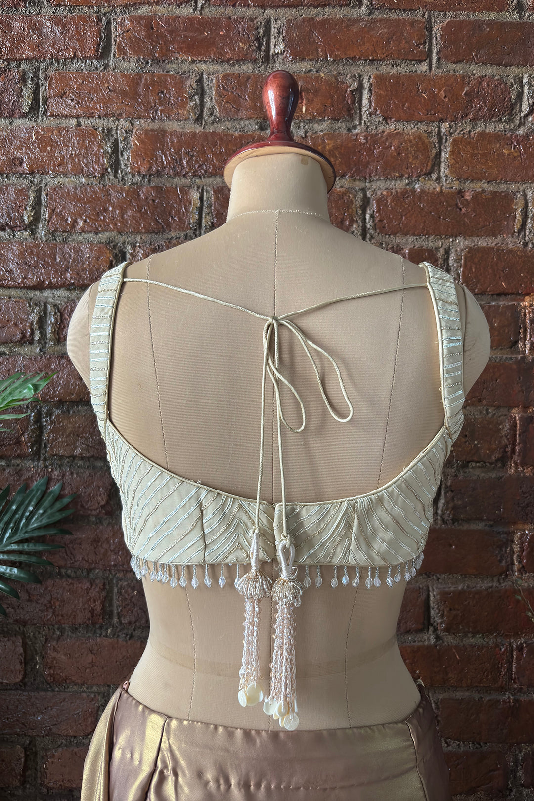 Bronze Shimmer Pre-Stitched Saree With Gota Work Blouse