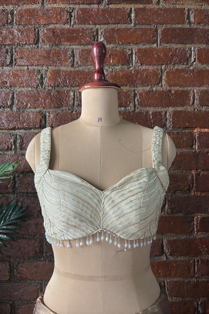 Bronze Shimmer Pre-Stitched Saree With Gota Work Blouse