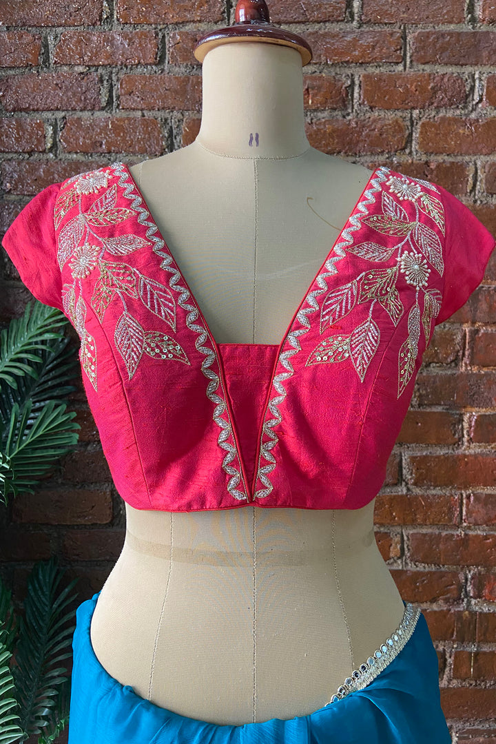 Teal Chiffon Embroidered Saree