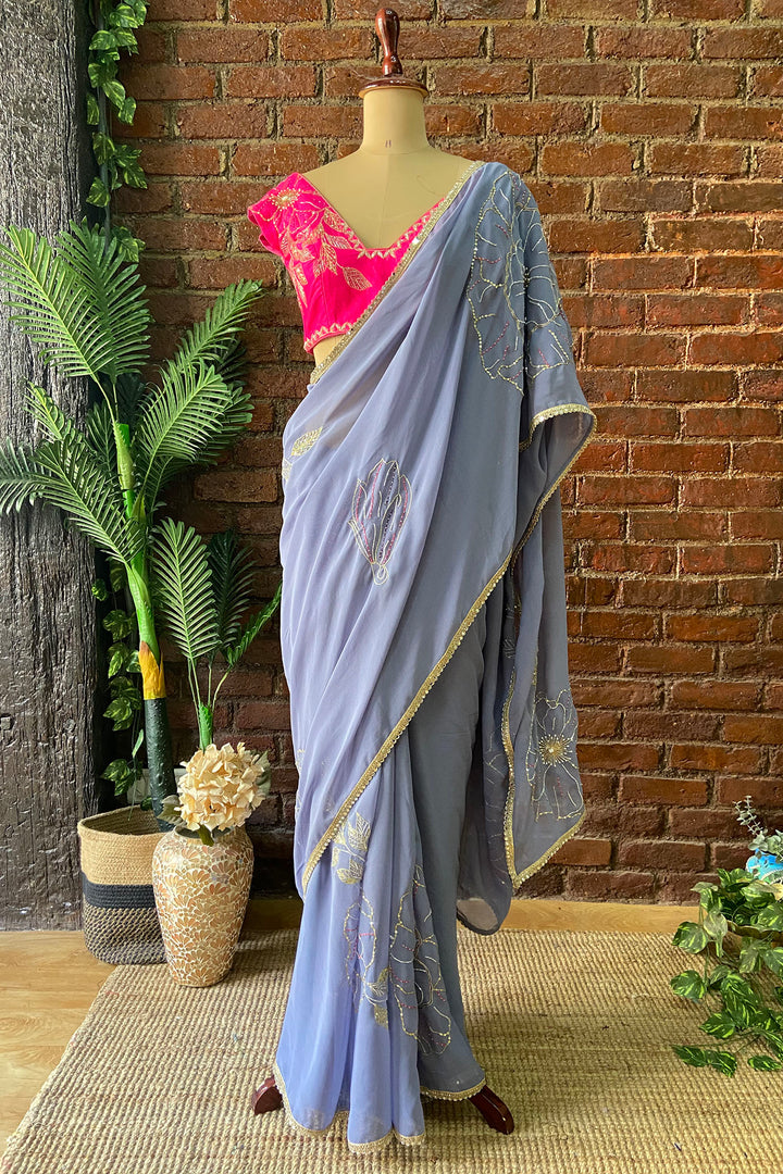 Burnt Lavender Embroidered Saree