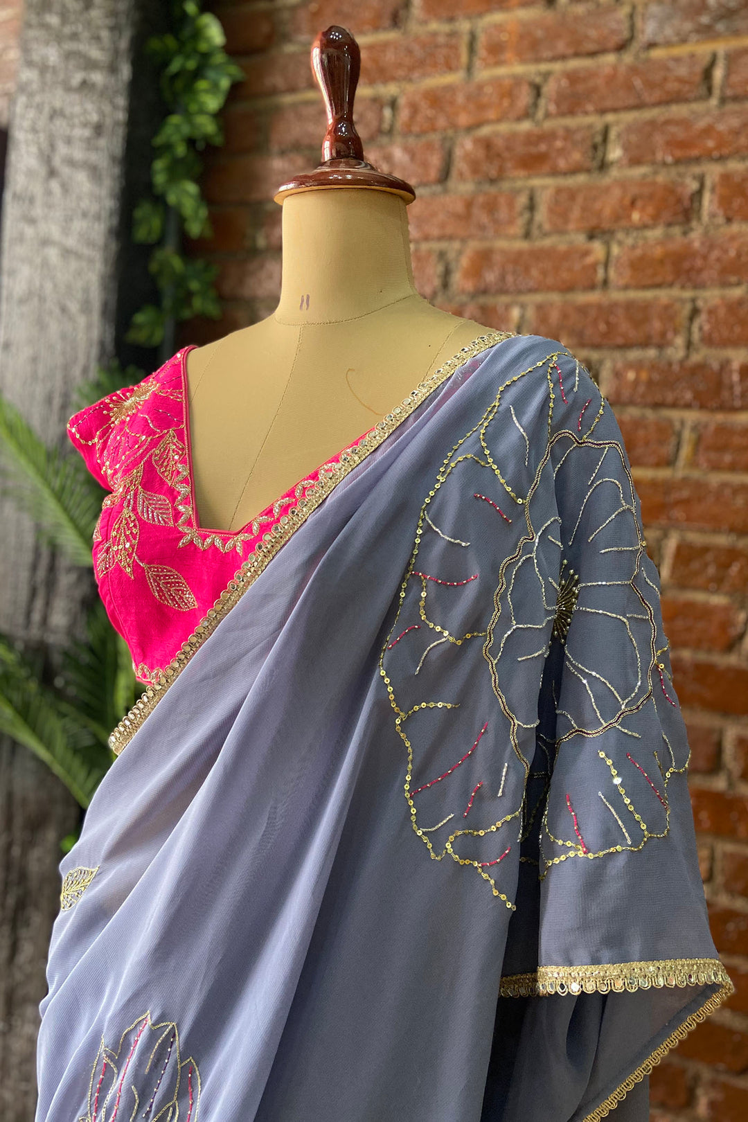 Burnt Lavender Embroidered Saree