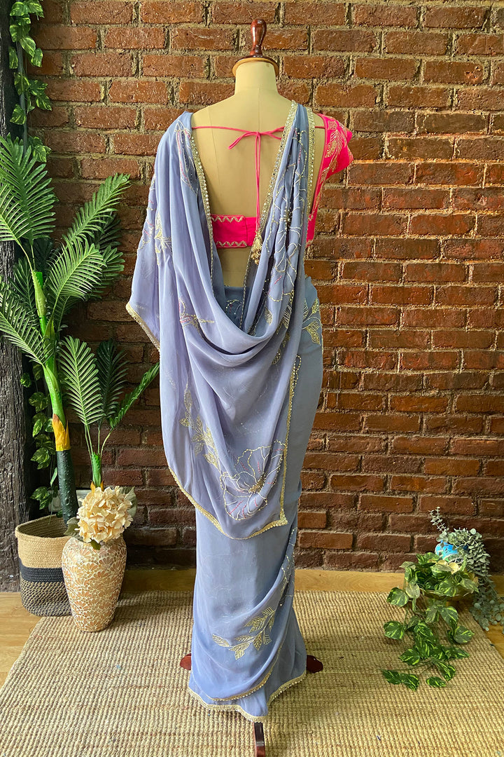Burnt Lavender Embroidered Saree