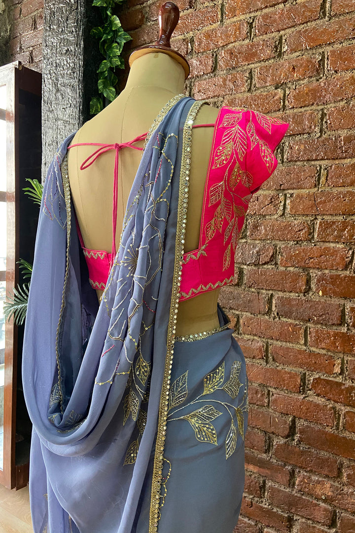 Burnt Lavender Embroidered Saree