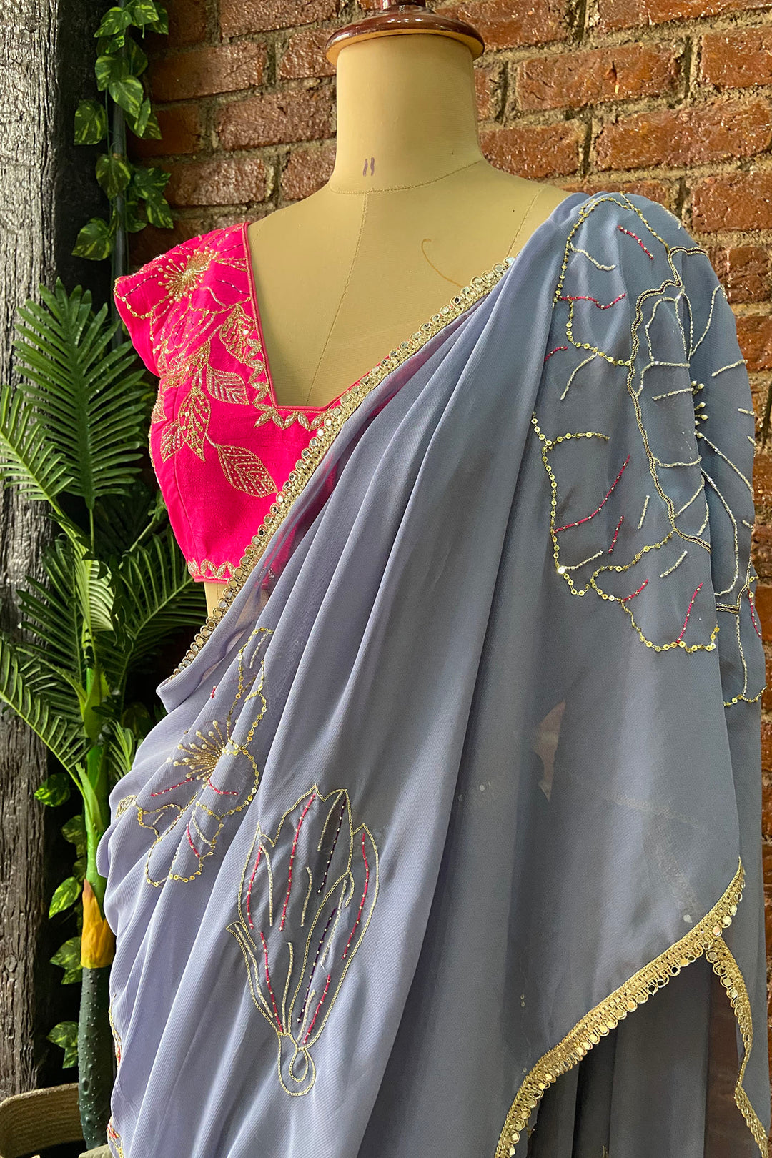 Burnt Lavender Embroidered Saree