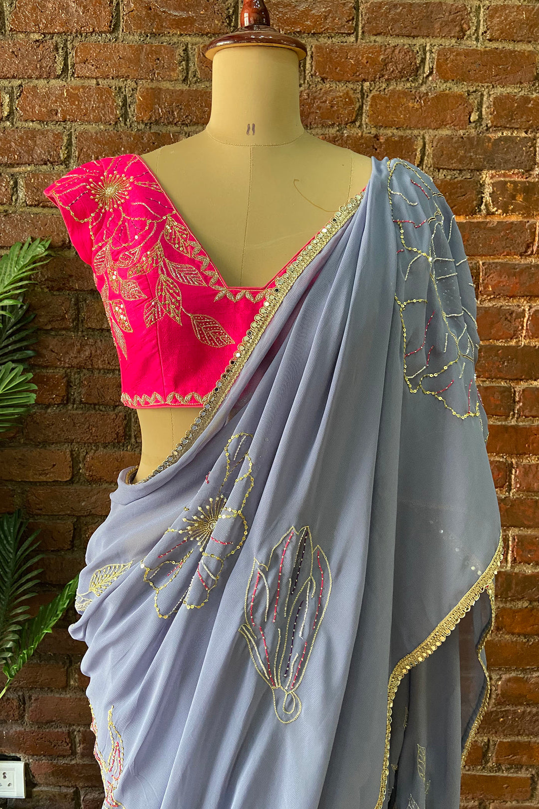 Burnt Lavender Embroidered Saree