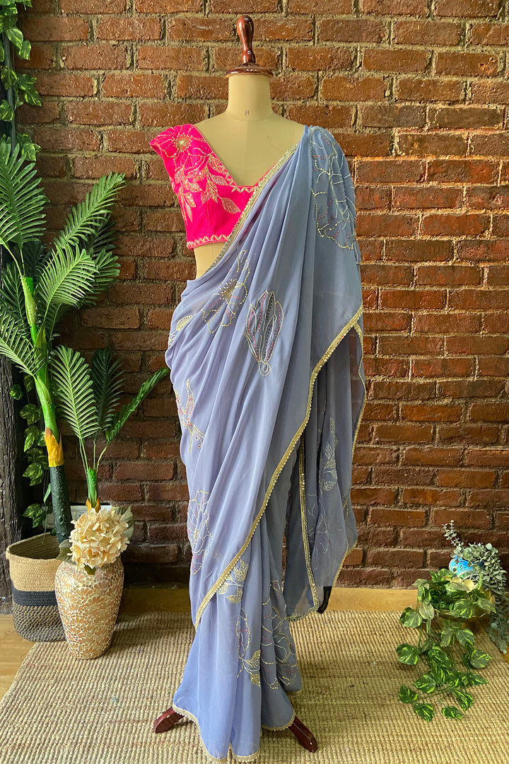 Burnt Lavender Embroidered Saree