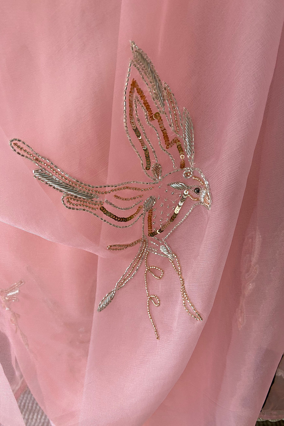 Pink Organza Embroidered Saree