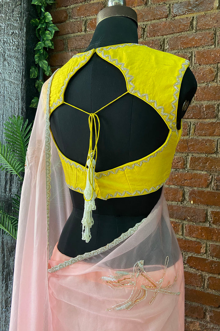 Pink Organza Embroidered Saree