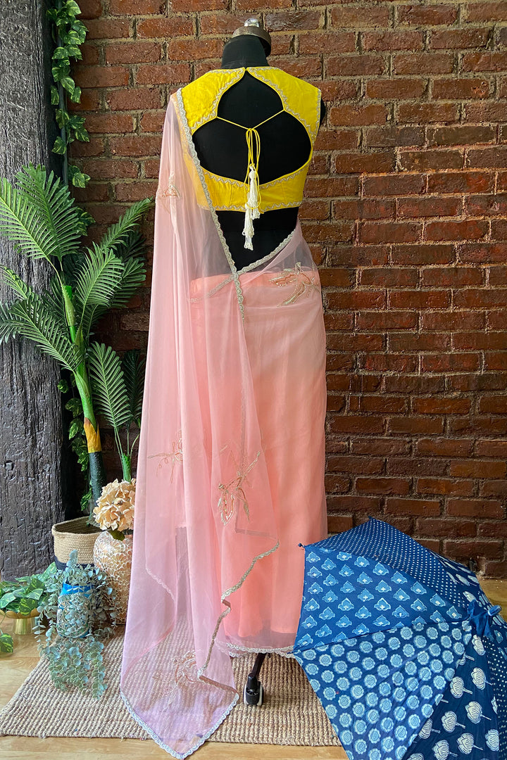 Pink Organza Embroidered Saree