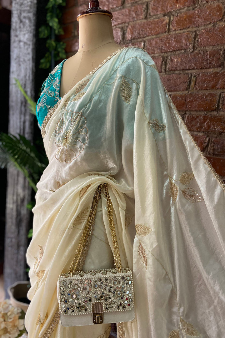 Ivory Tissue Embroidered Saree