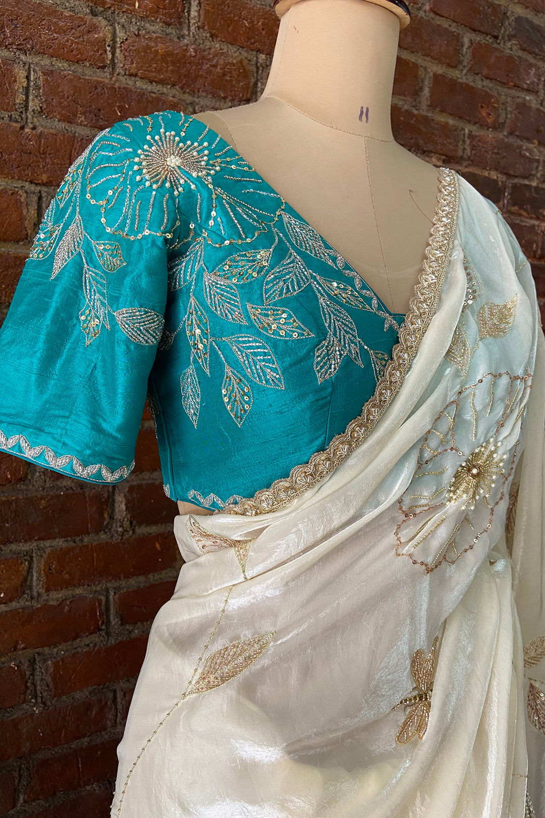 Ivory Tissue Embroidered Saree