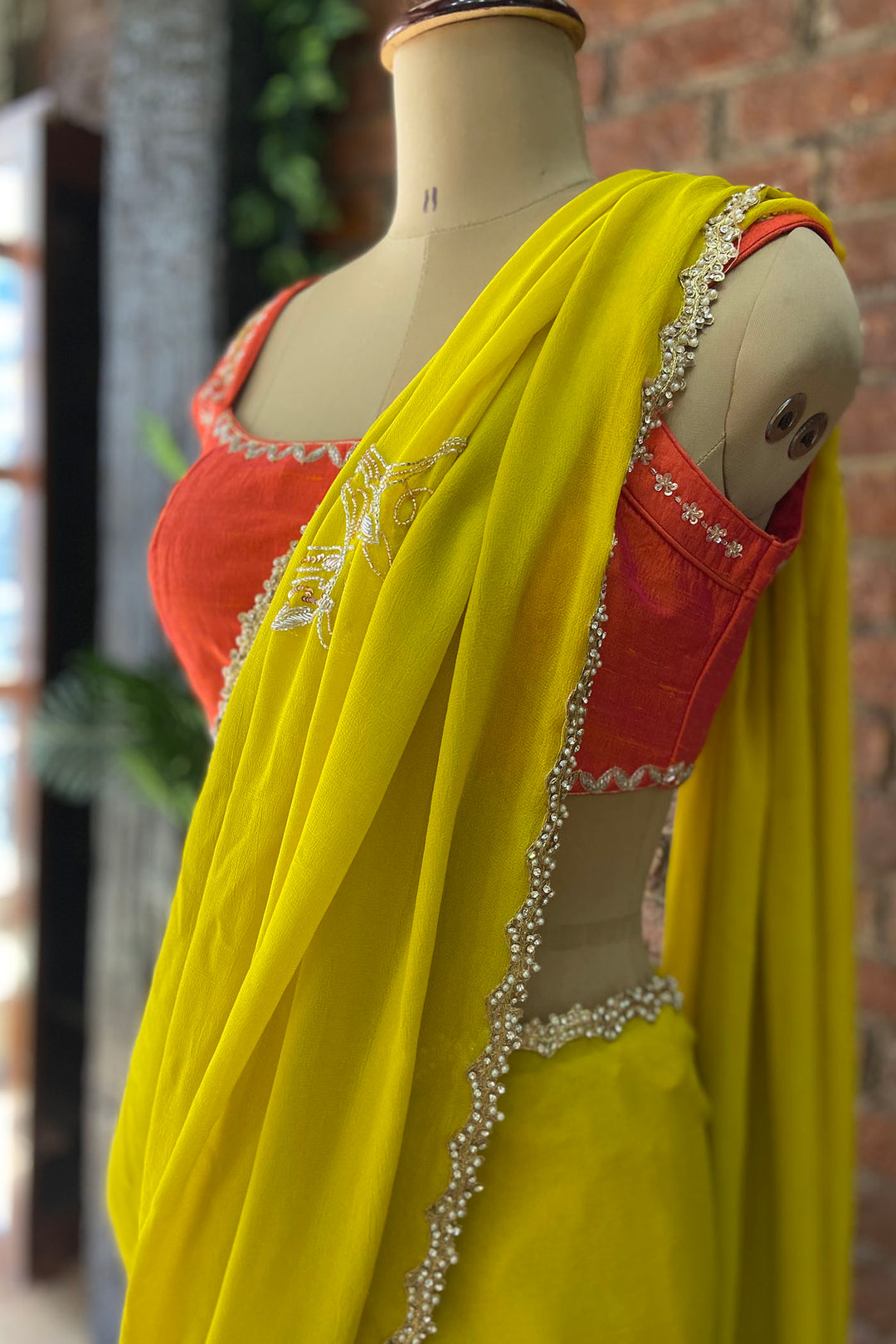 Mustard Georgette Embroidered Saree