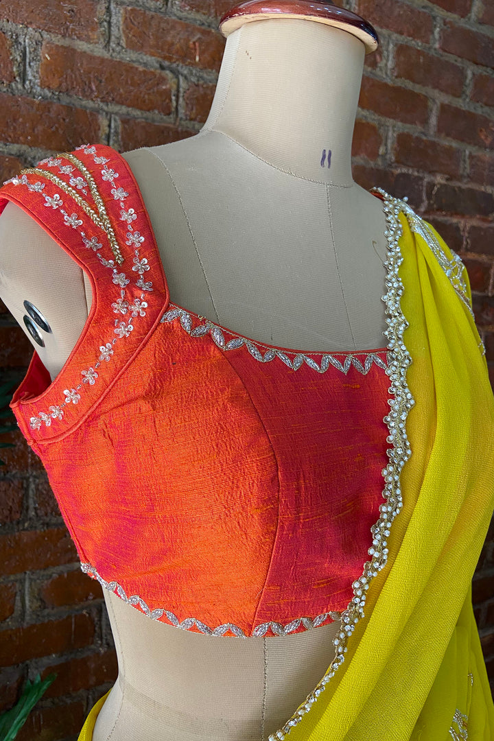 Mustard Georgette Embroidered Saree