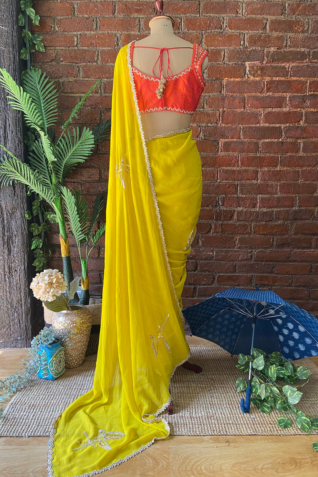 Mustard Georgette Embroidered Saree