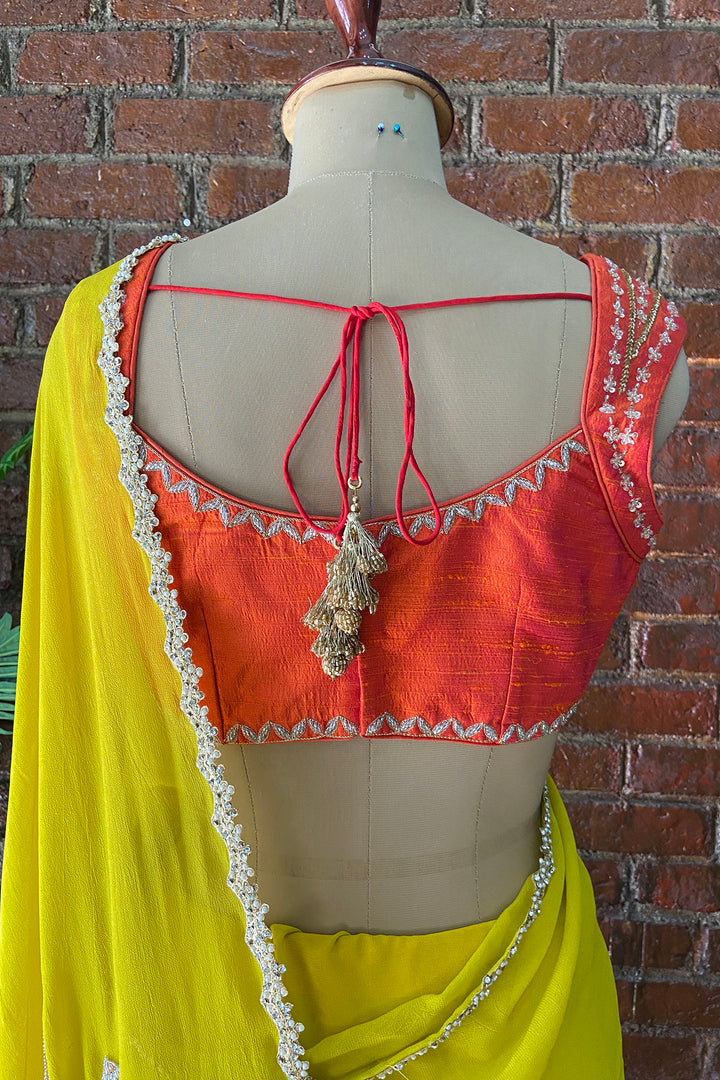 Mustard Georgette Embroidered Saree