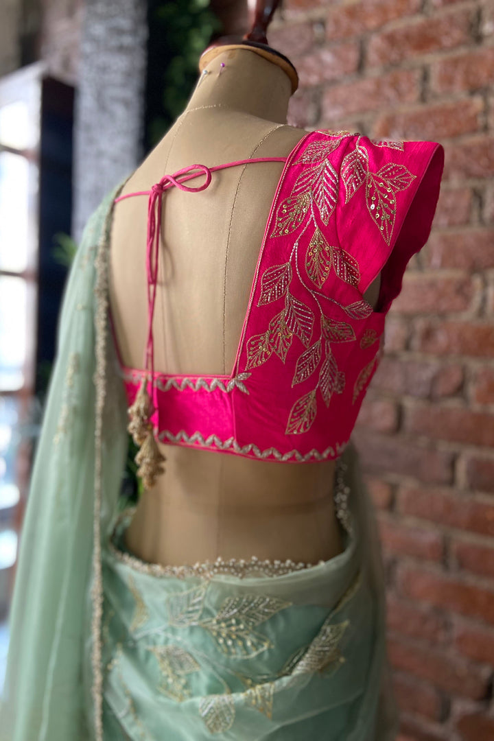 Sage Green Organza Embroidered Saree