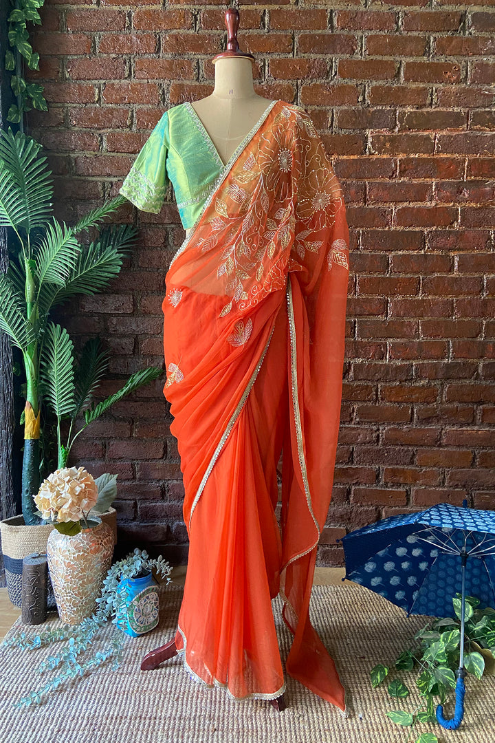 Tangarine Chiffon Saree