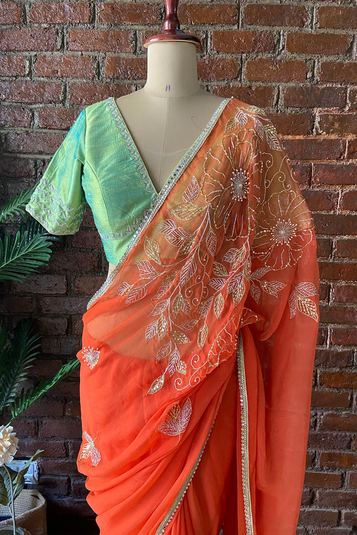 Tangarine Chiffon Saree