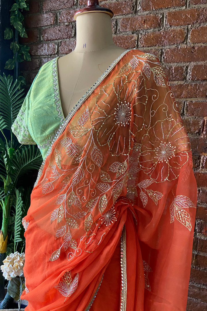 Tangarine Chiffon Saree