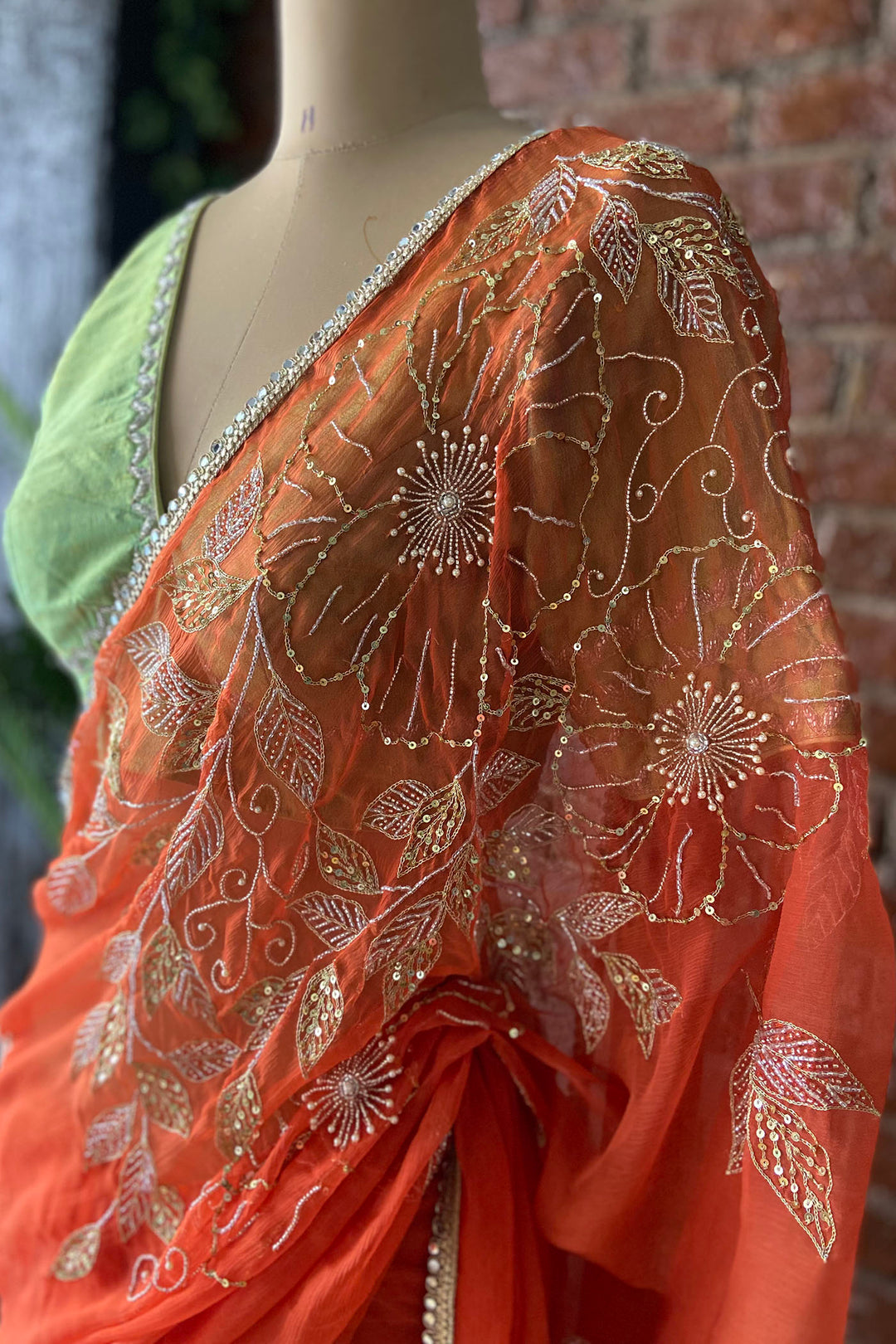 Tangarine Chiffon Saree