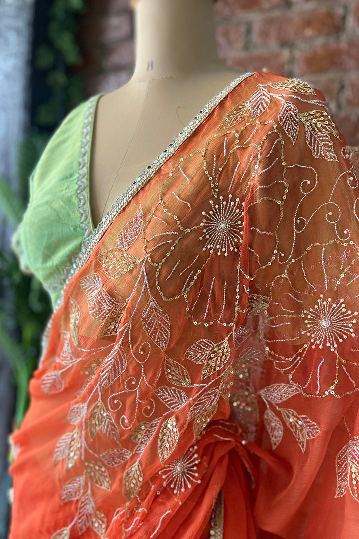 Tangarine Chiffon Saree