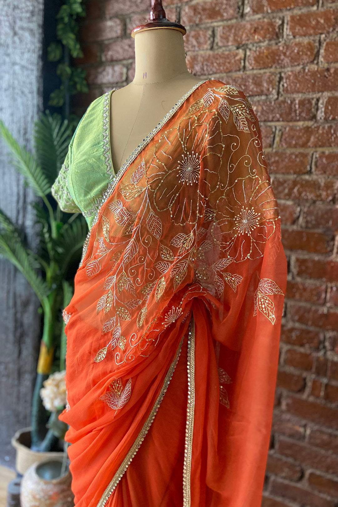 Tangarine Chiffon Saree