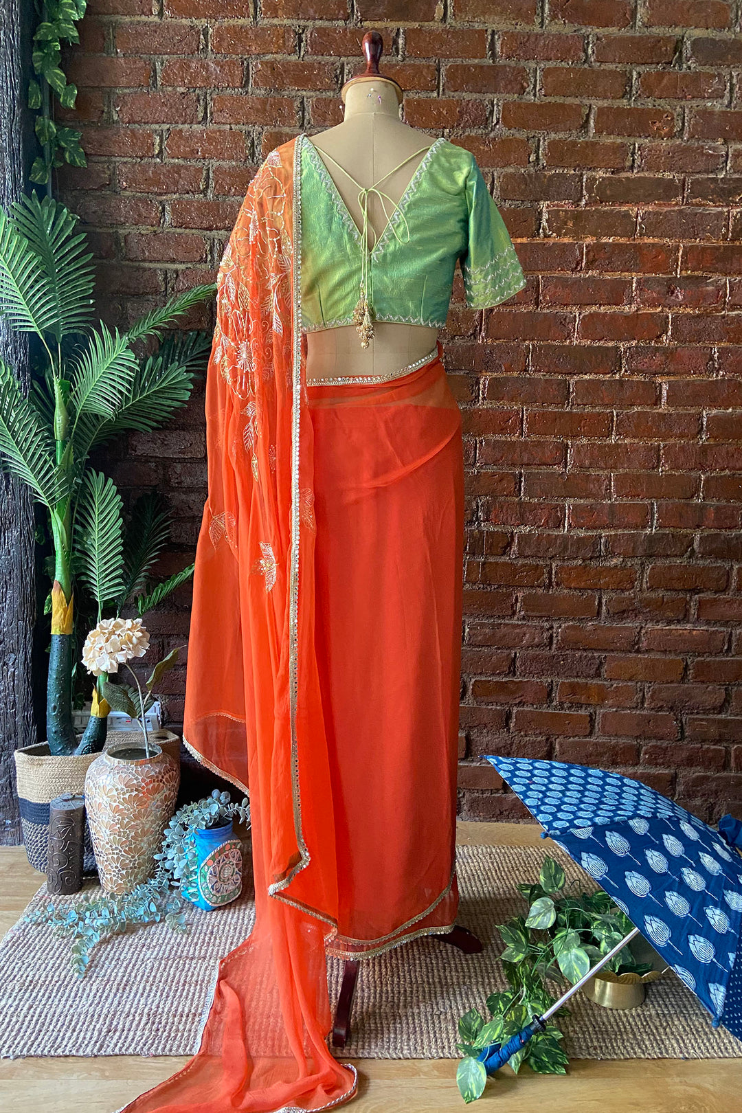 Tangarine Chiffon Saree