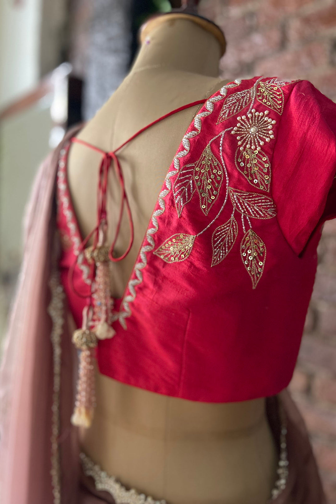 Burnt Burgundy Organza Embroidered Saree