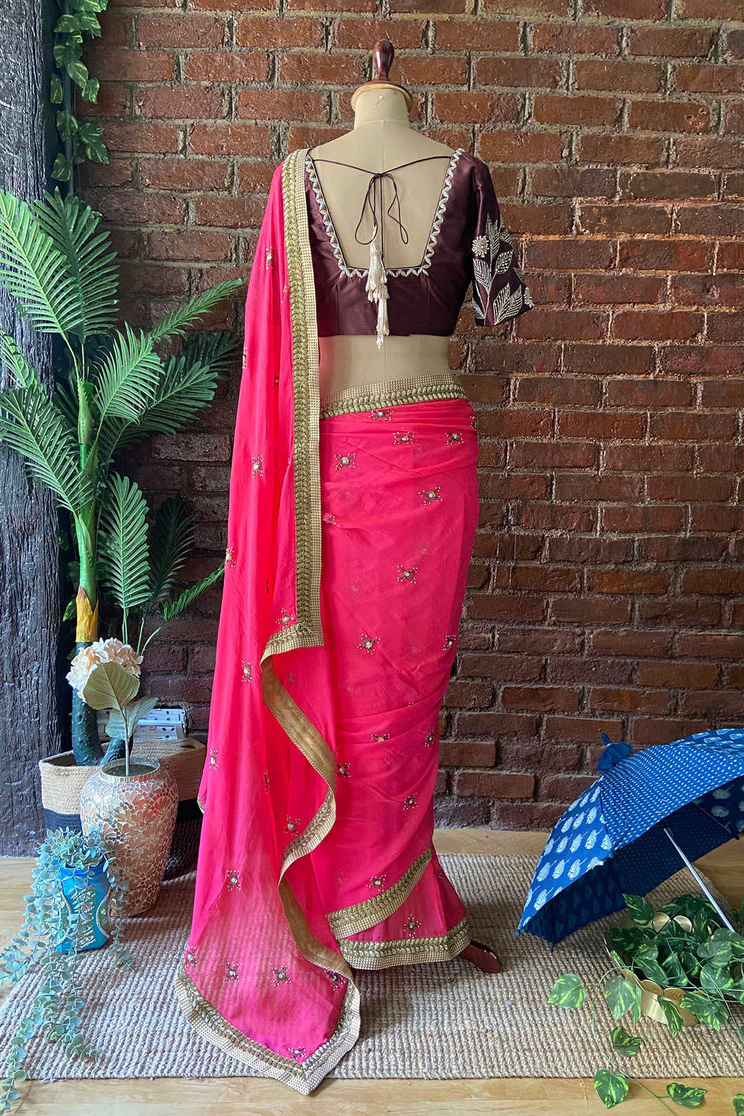 Fuchsia Chiffon Embroidered Saree