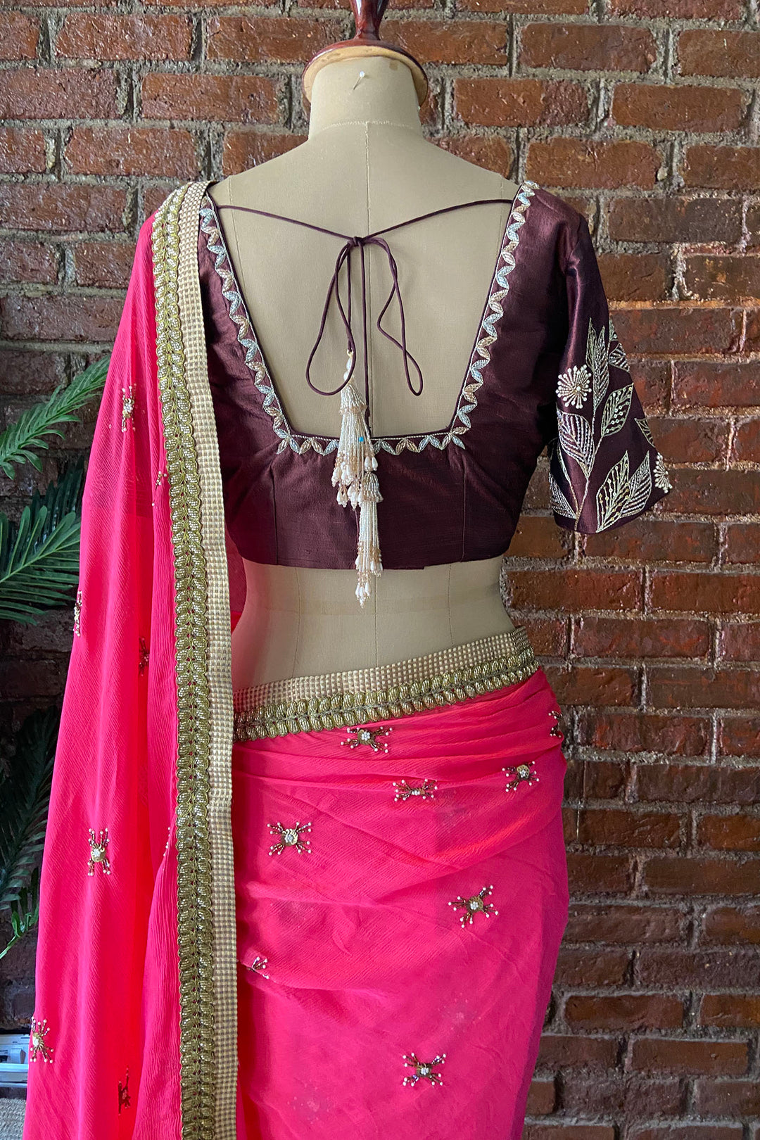 Fuchsia Chiffon Embroidered Saree