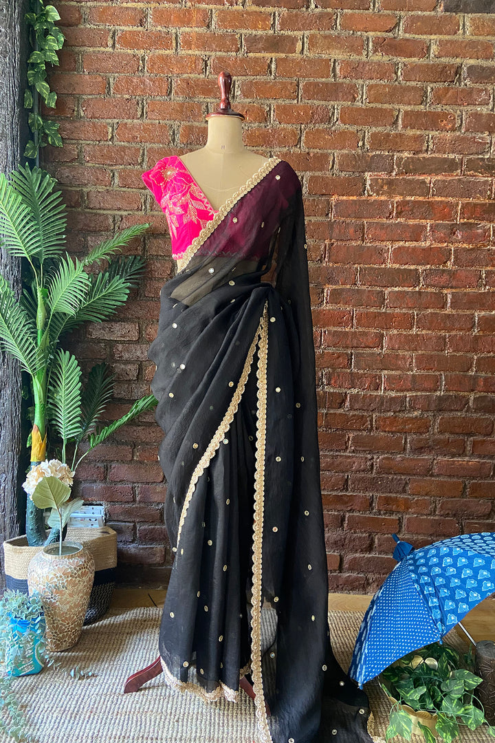 Black Organza Embroidered Saree